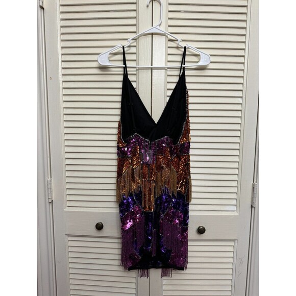 ASOS EDITION blocked chevron sequin fringe mini dress SIZE 8 - Picture 6 of 12